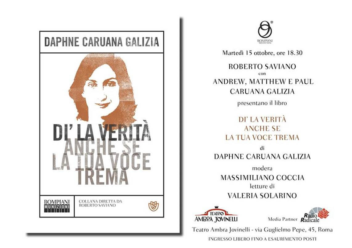 Roberto Saviano presenta il libro di Daphne Caruana Galizia zerkalo spettacolo